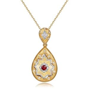 Antique Style 14K Gold Filled Lab Ruby Necklace